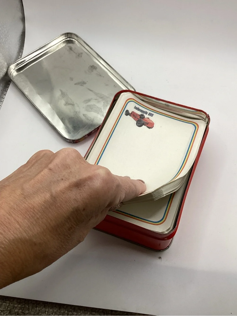Vintage Race Car Tin Storage Box with note paper
